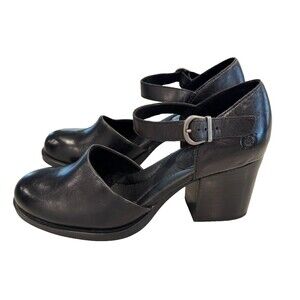 Born Haida Mary Jane Pump Black Leather Heels Size 8M BR0060603